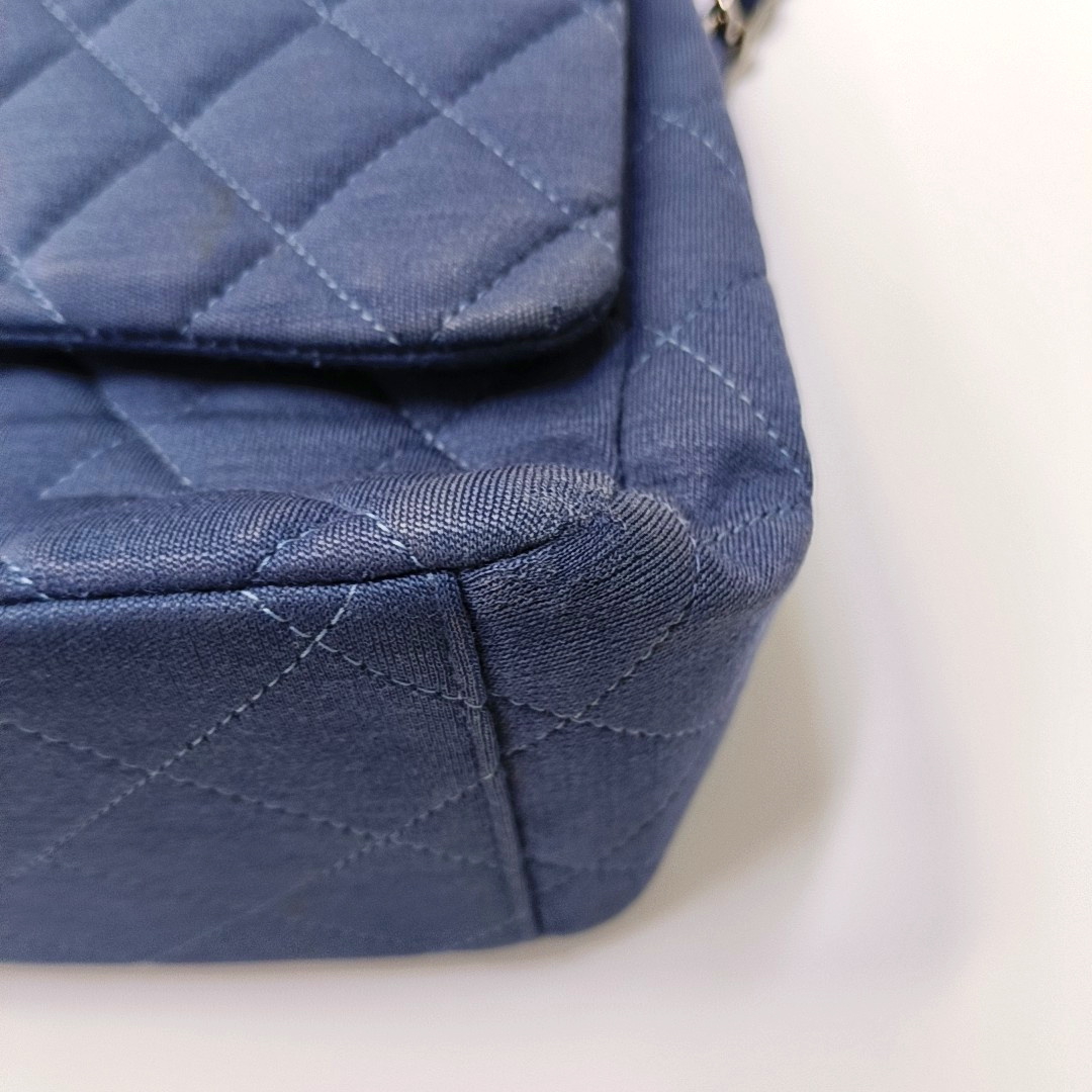 CHANEL CLASSIC FLAP Maxi Super Large Size Blue Fabric Quilted Jumbo Crossbody Shoulder Bag with 13 Clasp-(SKU)-957618087