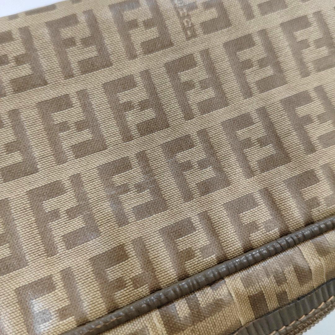 FENDI 棕色涂层帆布双F手拿包 Golden hardware-(SKU)-954837981