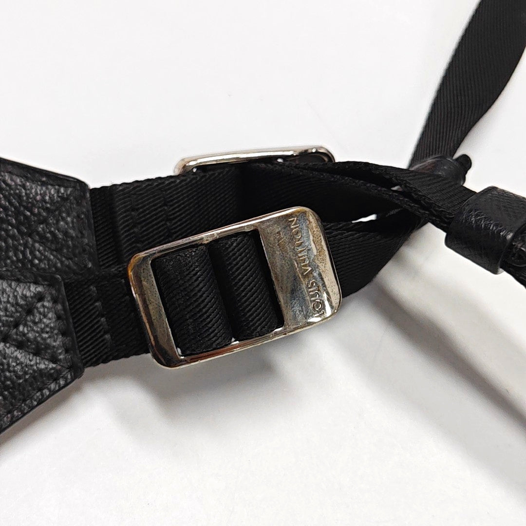 LOUIS VUITTON OUTDOOR Small Black Leather Monogram Messenger Bag Shoulder Bag Crossbody Bag Silver Hardware-(SKU)-970352142