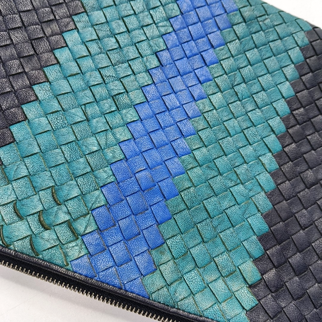 BOTTEGA VENETA Contrast Color Leather Woven Clutch Ruthenium color hardware-(SKU)-958209922