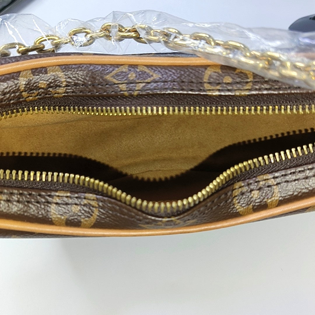 LOUIS VUITTON LOOP Brown Coated Canvas Monogram Pea Pod Bag with Shoulder Strap, Gold Hardware, 2 Removable Shoulder Straps-(SKU)-960936735