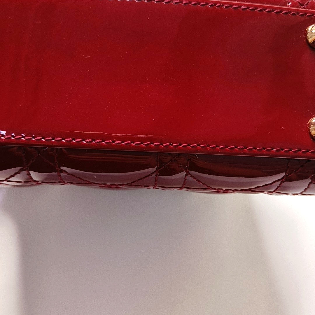 DIOR Lady Dior Mini Red Patent Lambskin Quilted Cannage Three Shoulder Bag, Crossbody Bag, Handbag with Detachable Strap-(SKU)-966772518