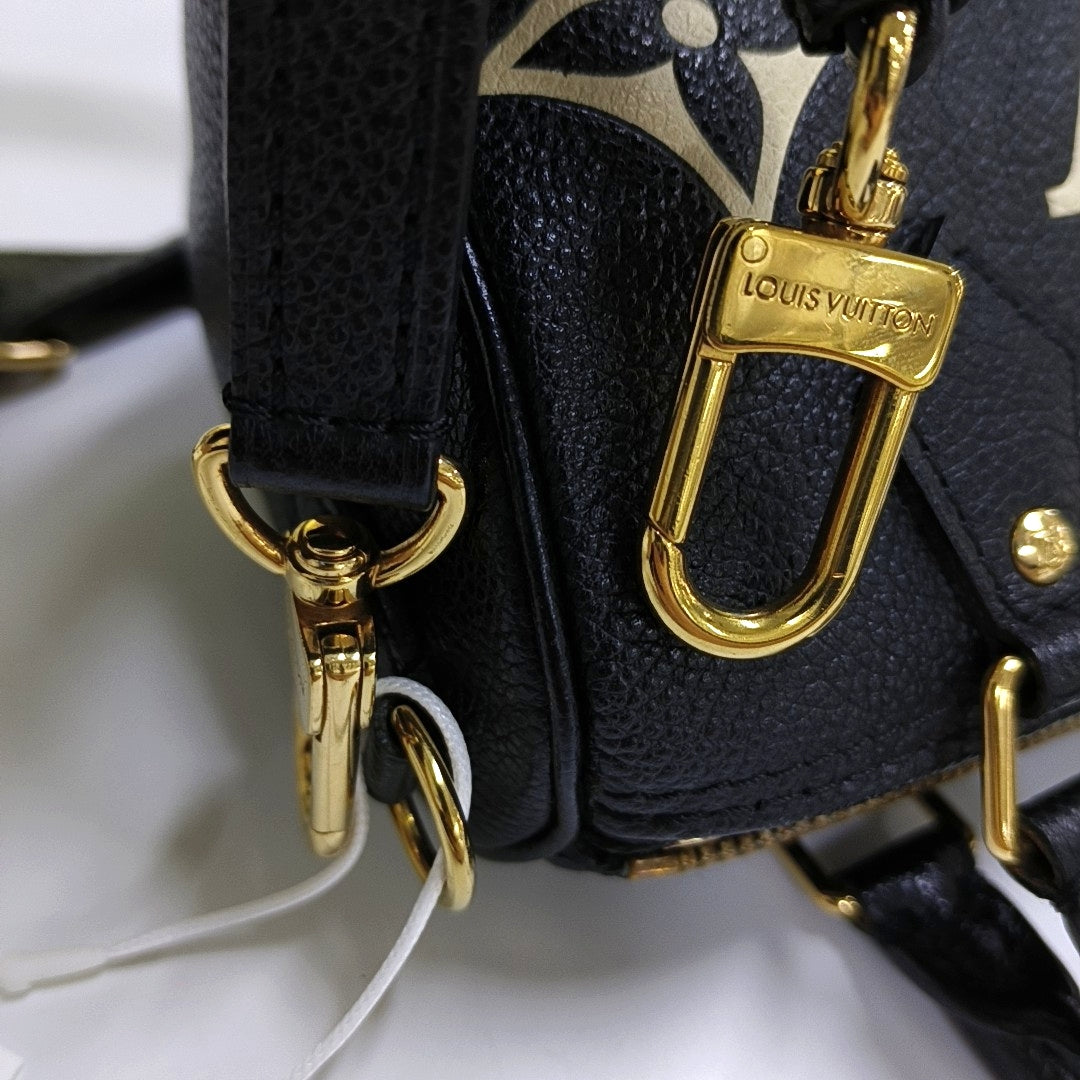 LOUIS VUITTON SPEEDY Nano Black Calfskin Monogram Embossed Boston Bag Shoulder Bag Tote Bag Crossbody Bag Gold Hardware Removable Strap-(SKU)-966570121