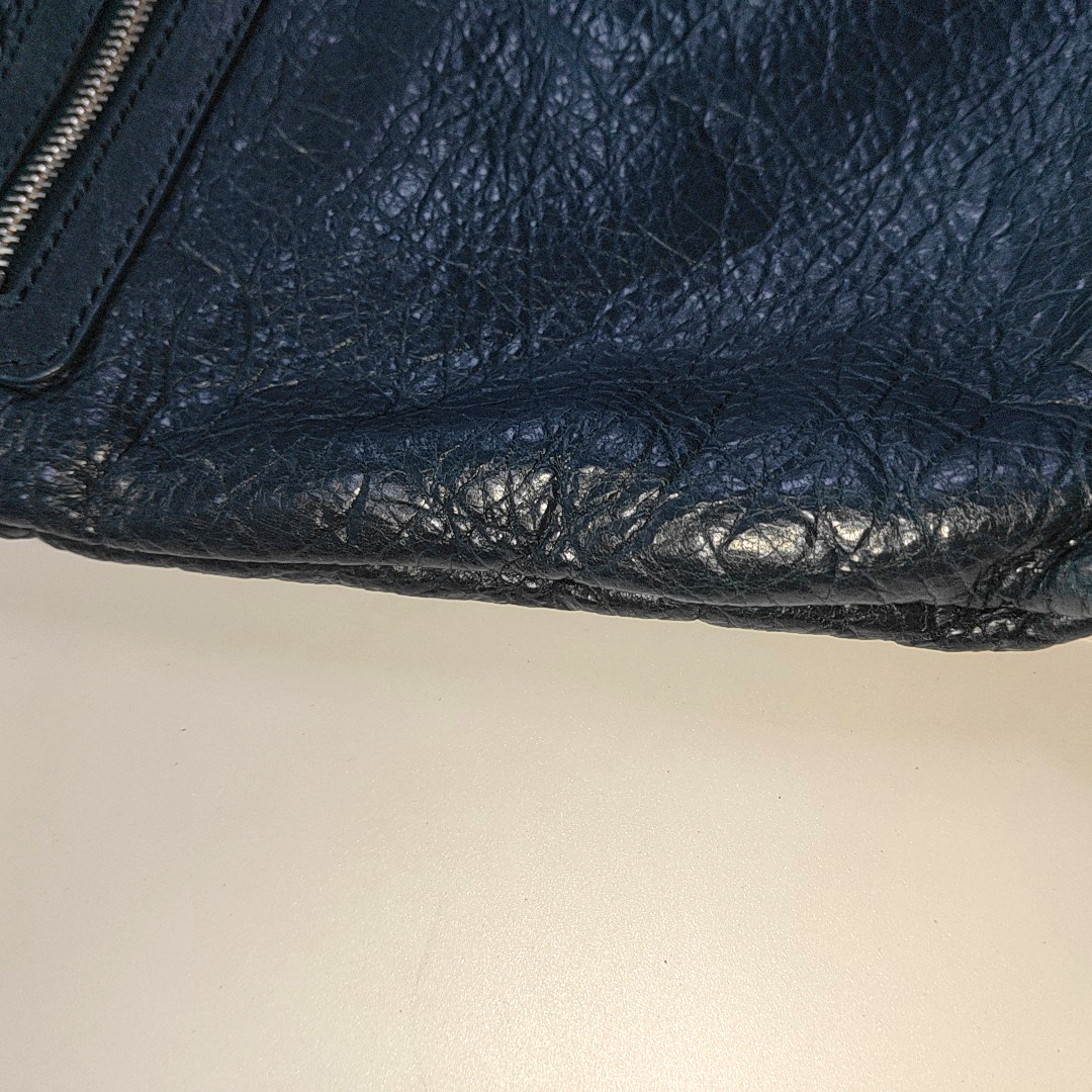 BALENCIAGA Classic City Medium size Dark Blue Lamb Skin Biker Bag Handbag Silver Hardware-(SKU)-937439194