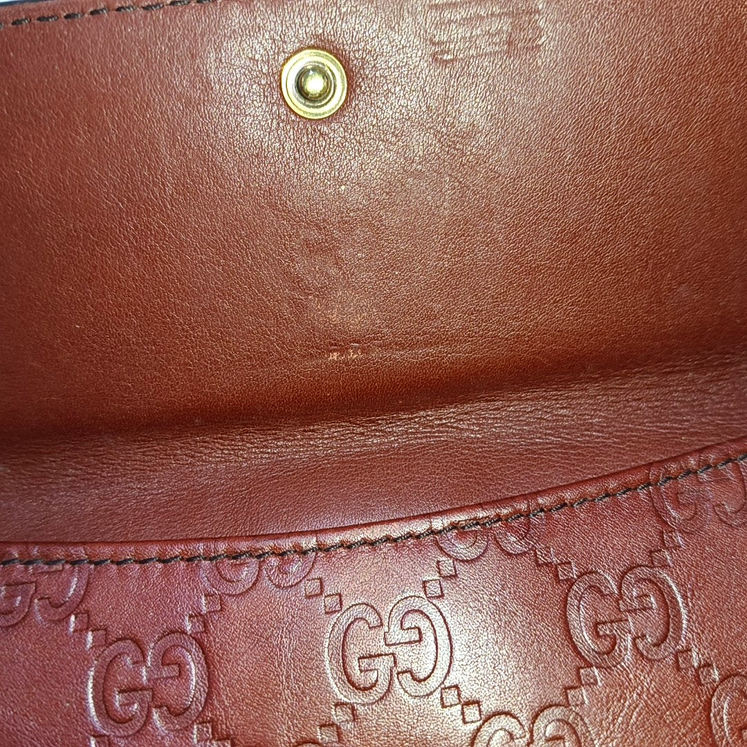 GUCCI Red Cowhide Monogrammed Embossed Wallet Golden hardware-(SKU)-946774567