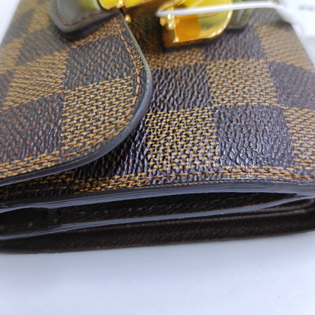 LOUIS VUITTON JOEY Brown Coated Canvas Checkered Wallet Golden hardware-(SKU)-959275247