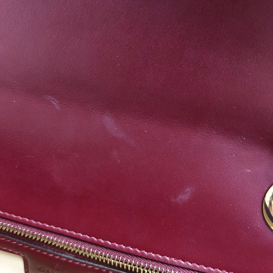 GUCCI GG Marmont Small Burgundy Calfskin Quilted Wave Pattern Crossbody Bag with Gold Hardware-(SKU)-971223206
