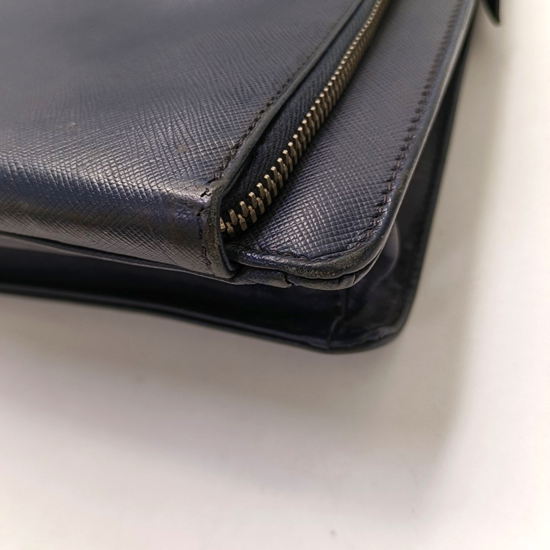 PRADA Dark Blue Leather Handbag Silver Hardware-(SKU)-954413734