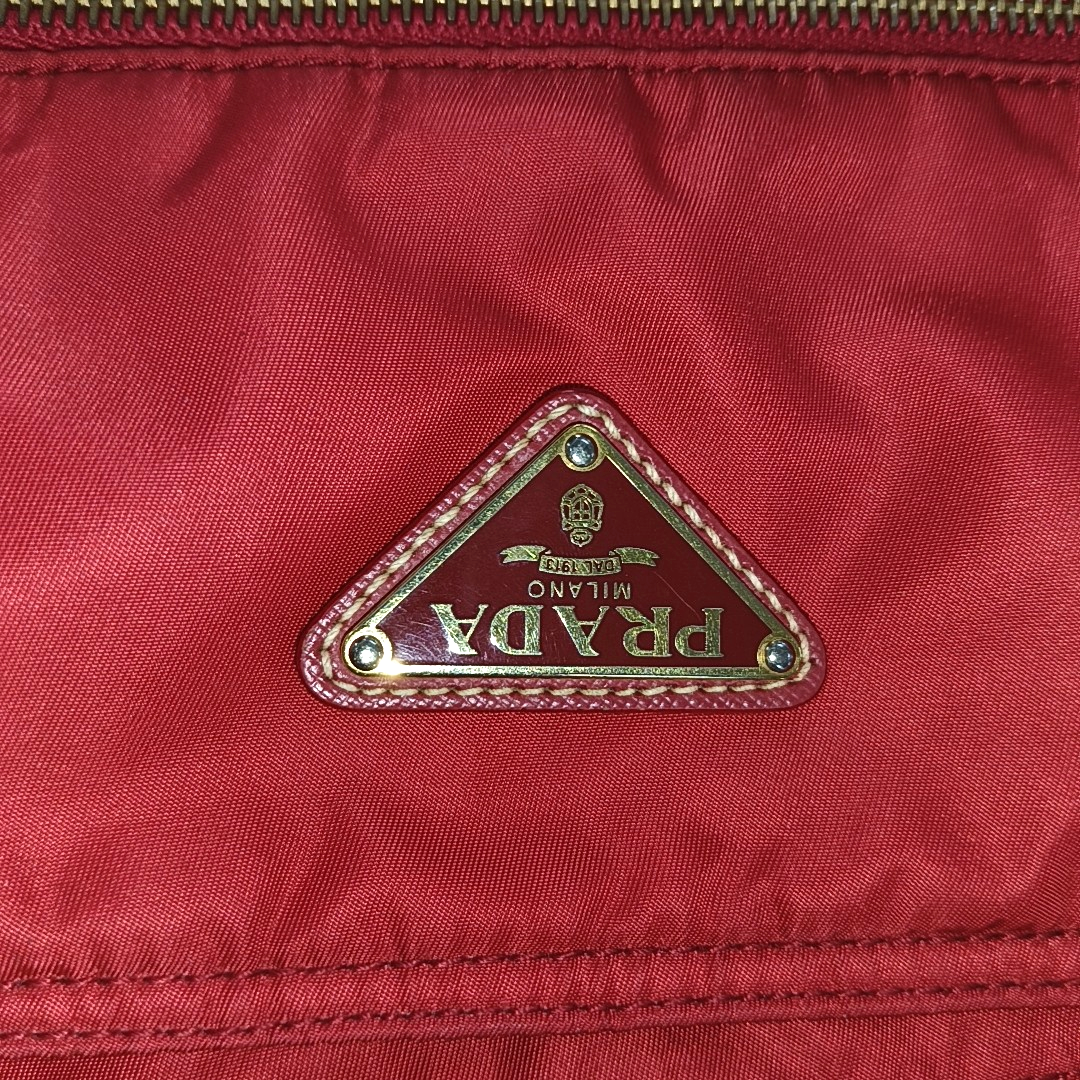 PRADA Tote bag Red Nylon Logo Single Shoulder Bag Crossbody Bag Handbag Golden hardware-(SKU)-13628648