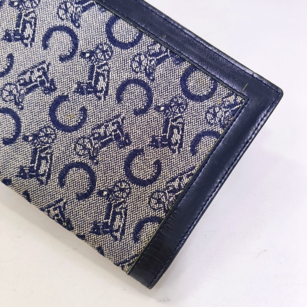 CELINE Dark Blue Canvas Embossed Wallet Golden hardware-(SKU)-960315940