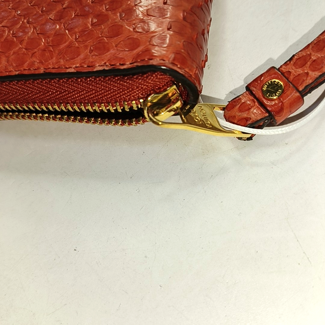 LOUIS VUITTON Orange Red Snake Skin Wallet Golden hardware-(SKU)-952344974