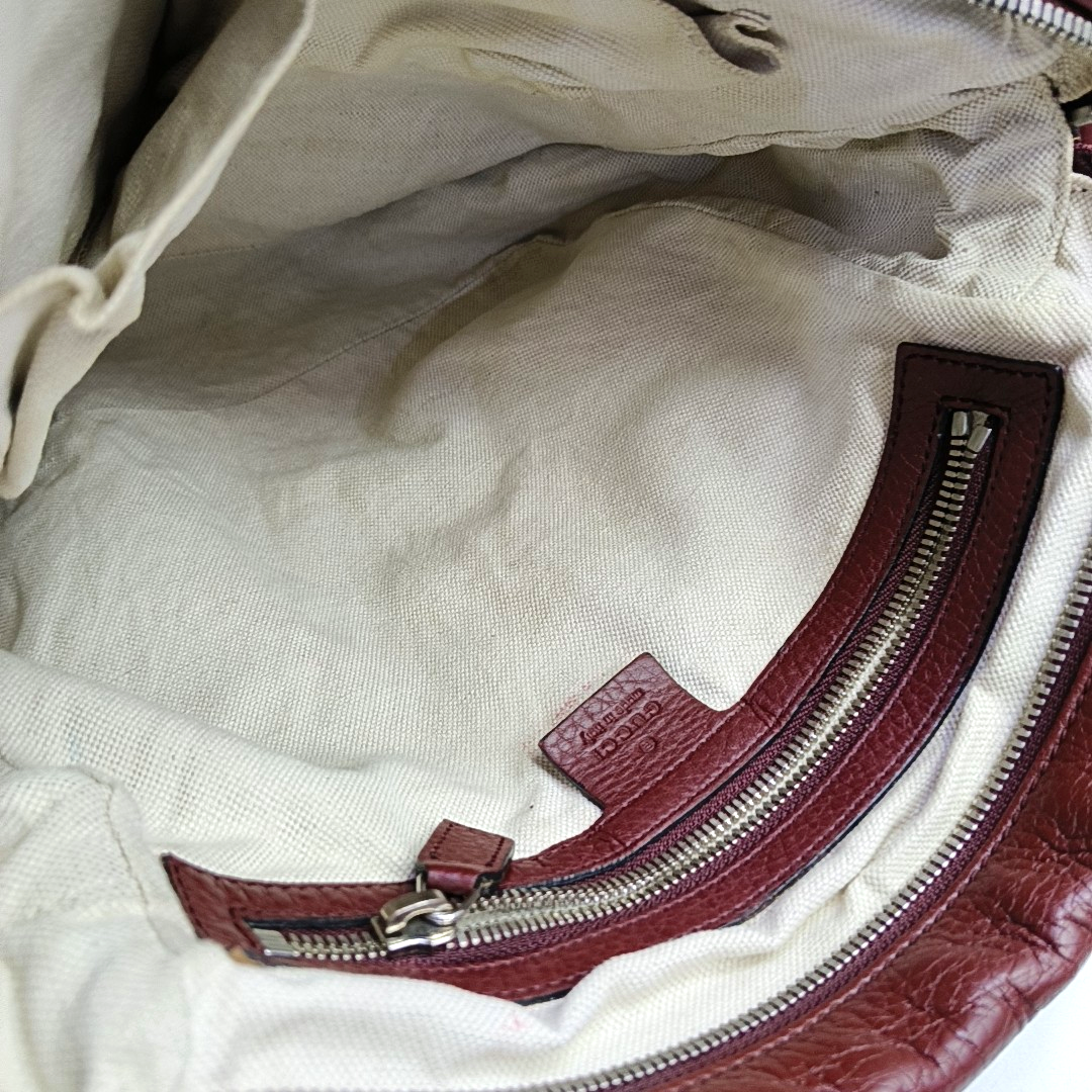 GUCCI Burgundy Cowhide Single Shoulder Bag Crossbody Bag Silver Hardware-(SKU)-944837451