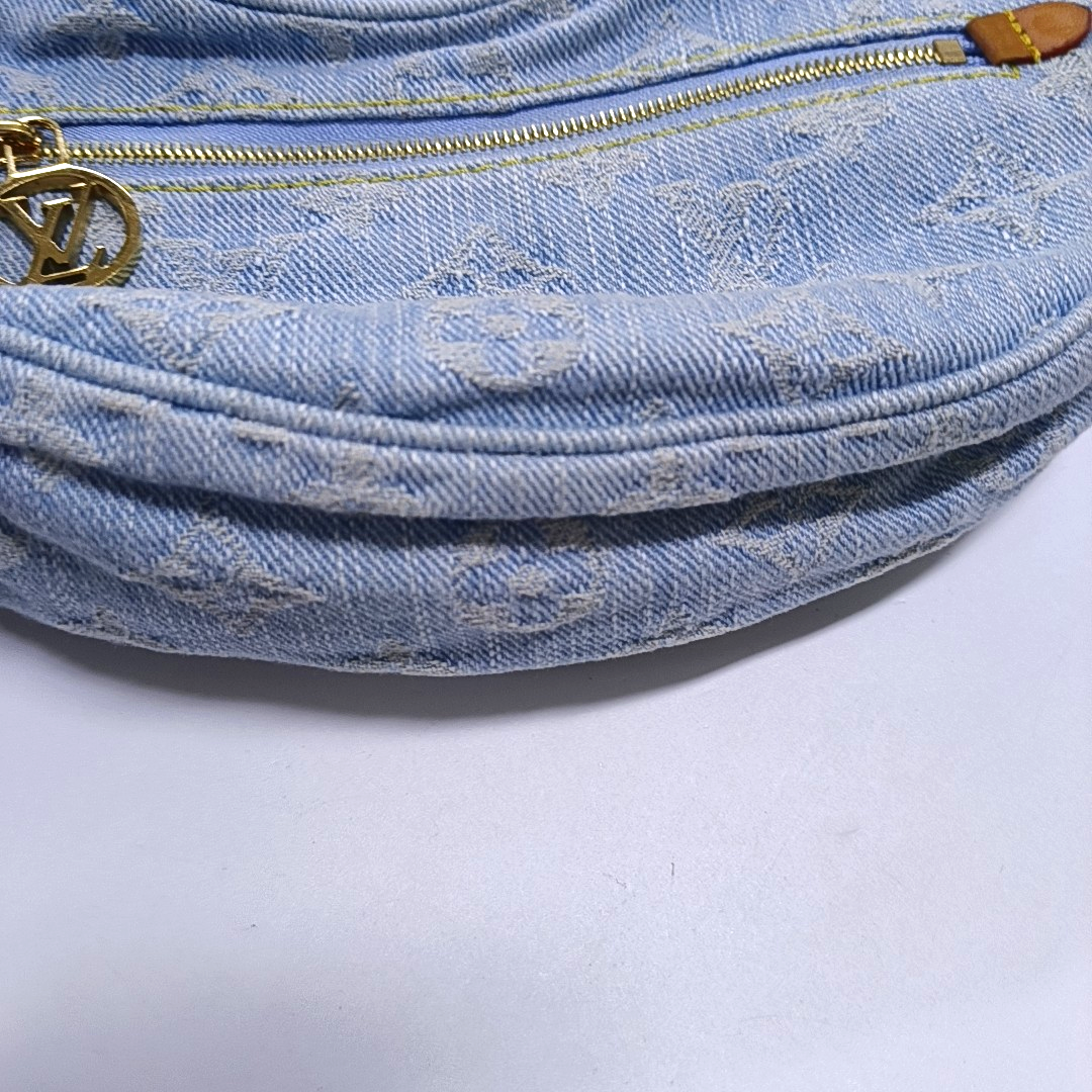 LOUIS VUITTON LOOP Light Blue Denim Monogram Embroidered Crescent Bag Crossbody Shoulder Bag Gold Hardware 2 Removable Straps-(SKU)-961361306