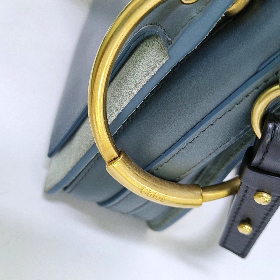 Chloé Roy Blue leather studded single shoulder bag crossbody Golden hardware shoulder straps-(SKU)-956582038