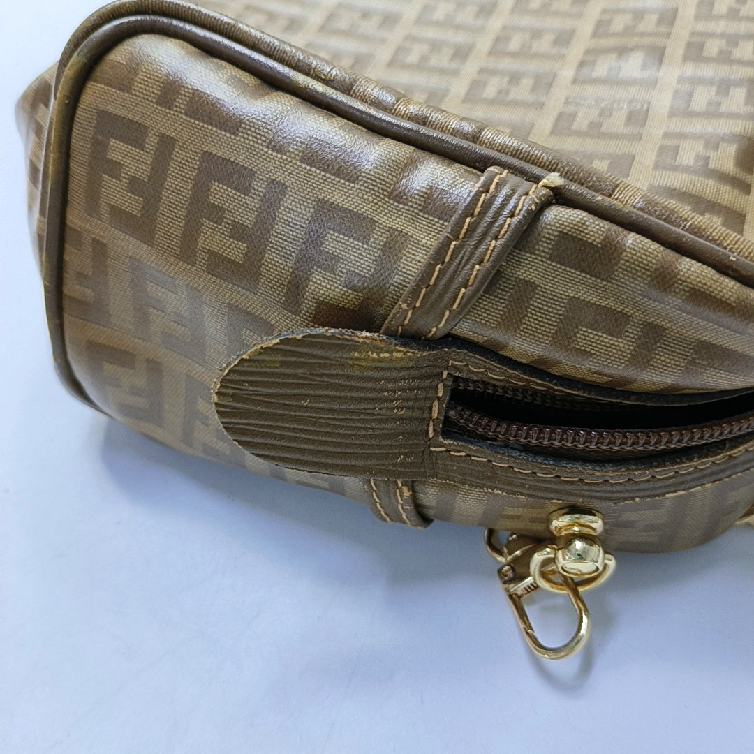 FENDI 棕色涂层帆布双F手拿包 Golden hardware-(SKU)-954838051