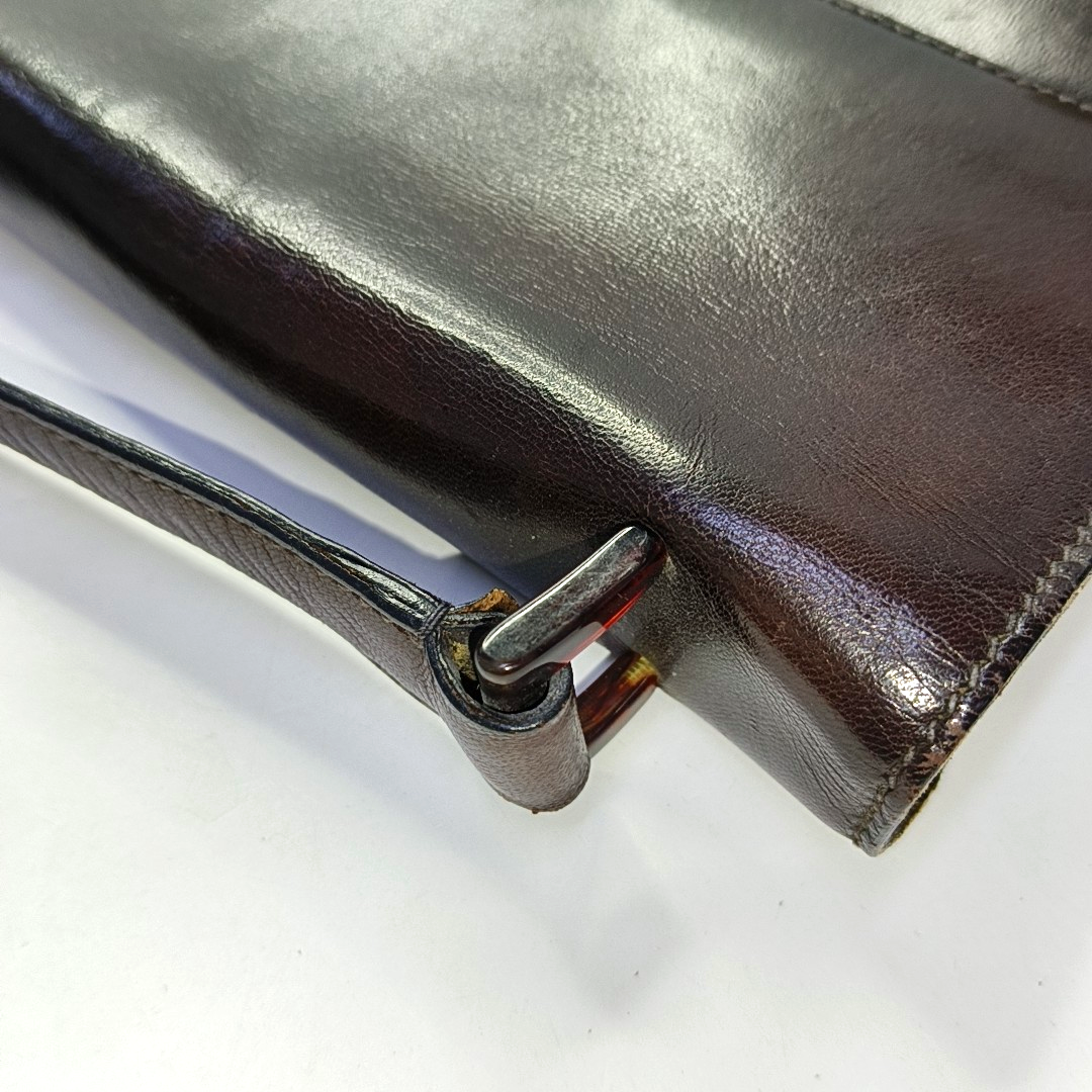 PRADA Dark Brown Leather Handbag Brown Hardware-(SKU)-954064287