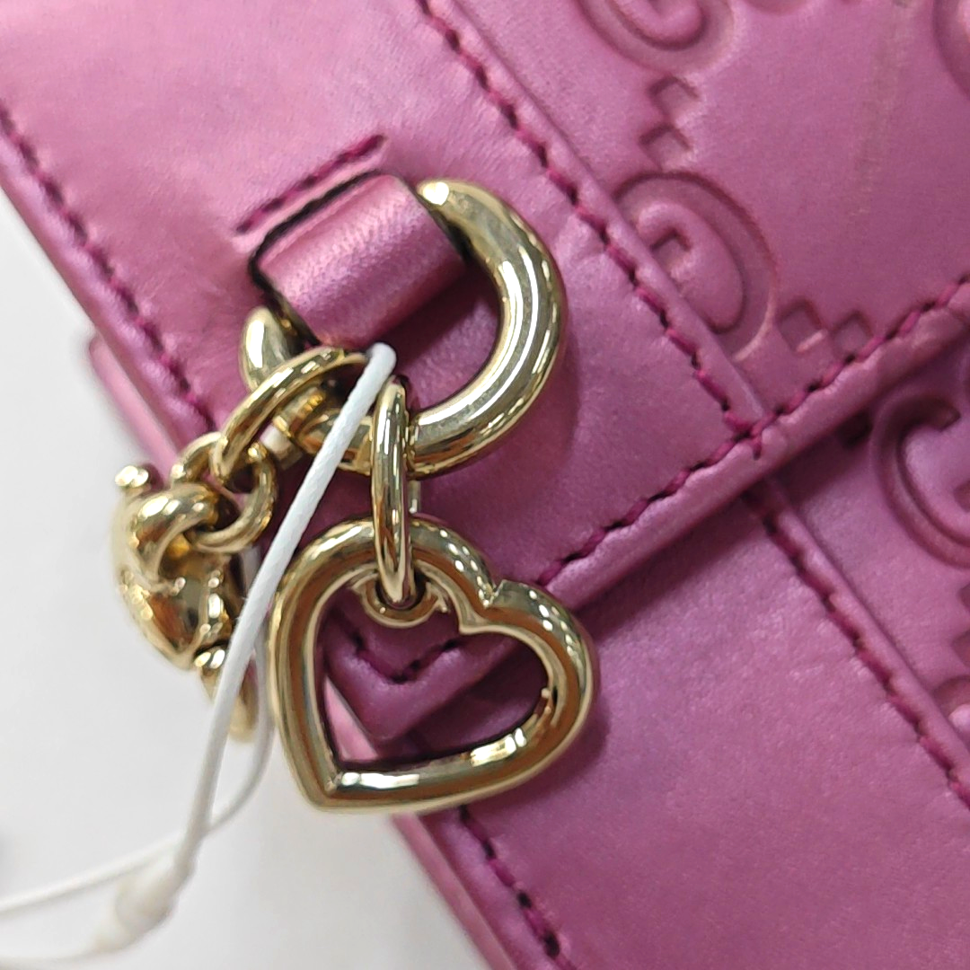 GUCCI Heart Bit Pink cowhide vintage embossed wallet Golden hardware-(SKU)-951257321