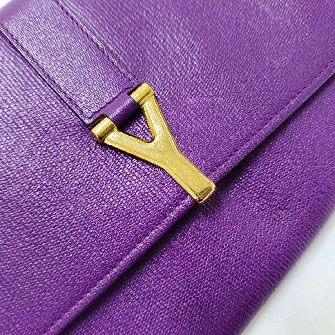 YSL CHYC Y LIGNE Purple Cowhide Embossed Clutch Golden hardware-(SKU)-959946946