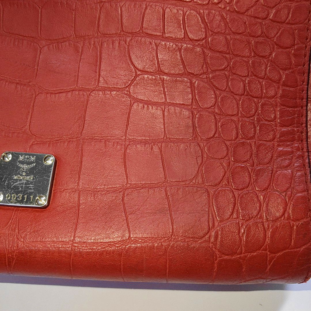 MCM Red Leather Textured Tote Bag Silver Hardware-(SKU)-933876328