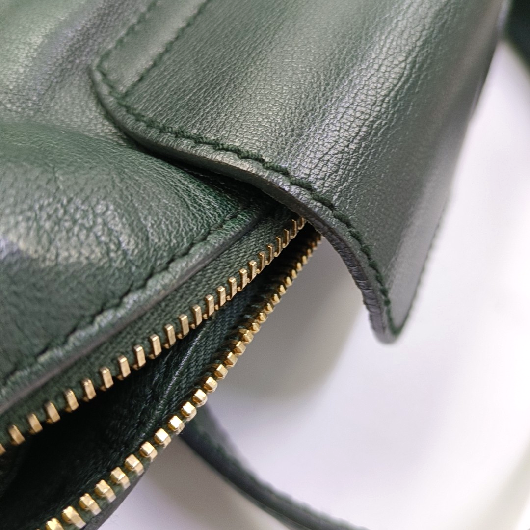 YSL RIVE GAUCHE Dark Green Cowhide Handbag Single Shoulder Bag Crossbody Golden hardware-(SKU)-956521580