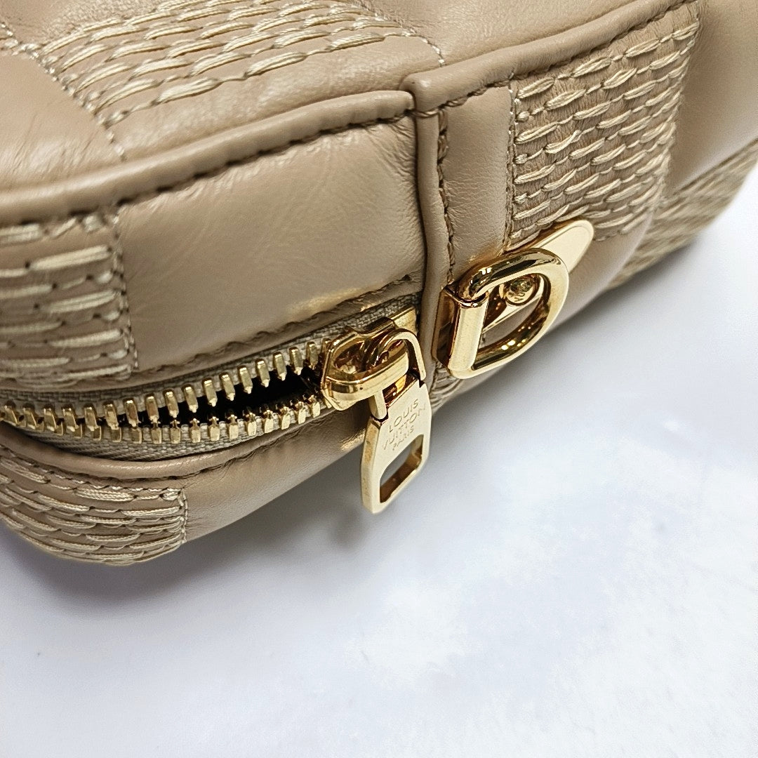 LOUIS VUITTON TROCA Medium size khaki leather stud camera bag crossbody bag shoulder bag handbag golden hardware 2 detachable shoulder straps-(SKU)-971017692