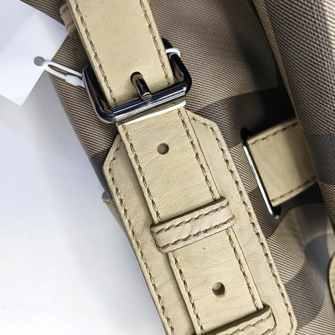 BURBERRY Smoked Check Medium size Light Gray Coated Canvas Shoulder Bag Tote Ruthenium color hardware Removable shoulder strap-(SKU)-951094751