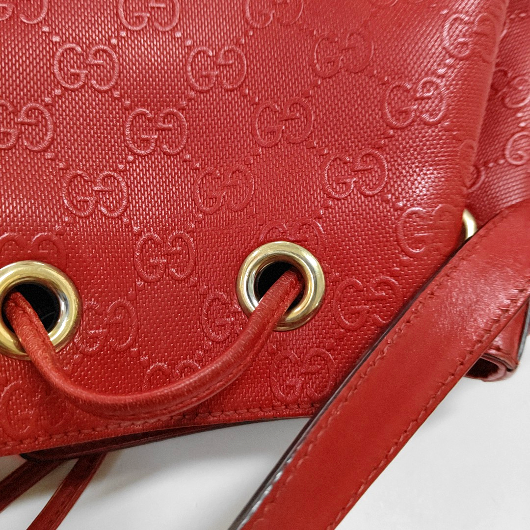 GUCCI Bucket bag Red Cowhide Monogrammed Studs Shoulder Bag Crossbody Bag Golden hardware-(SKU)-957386038
