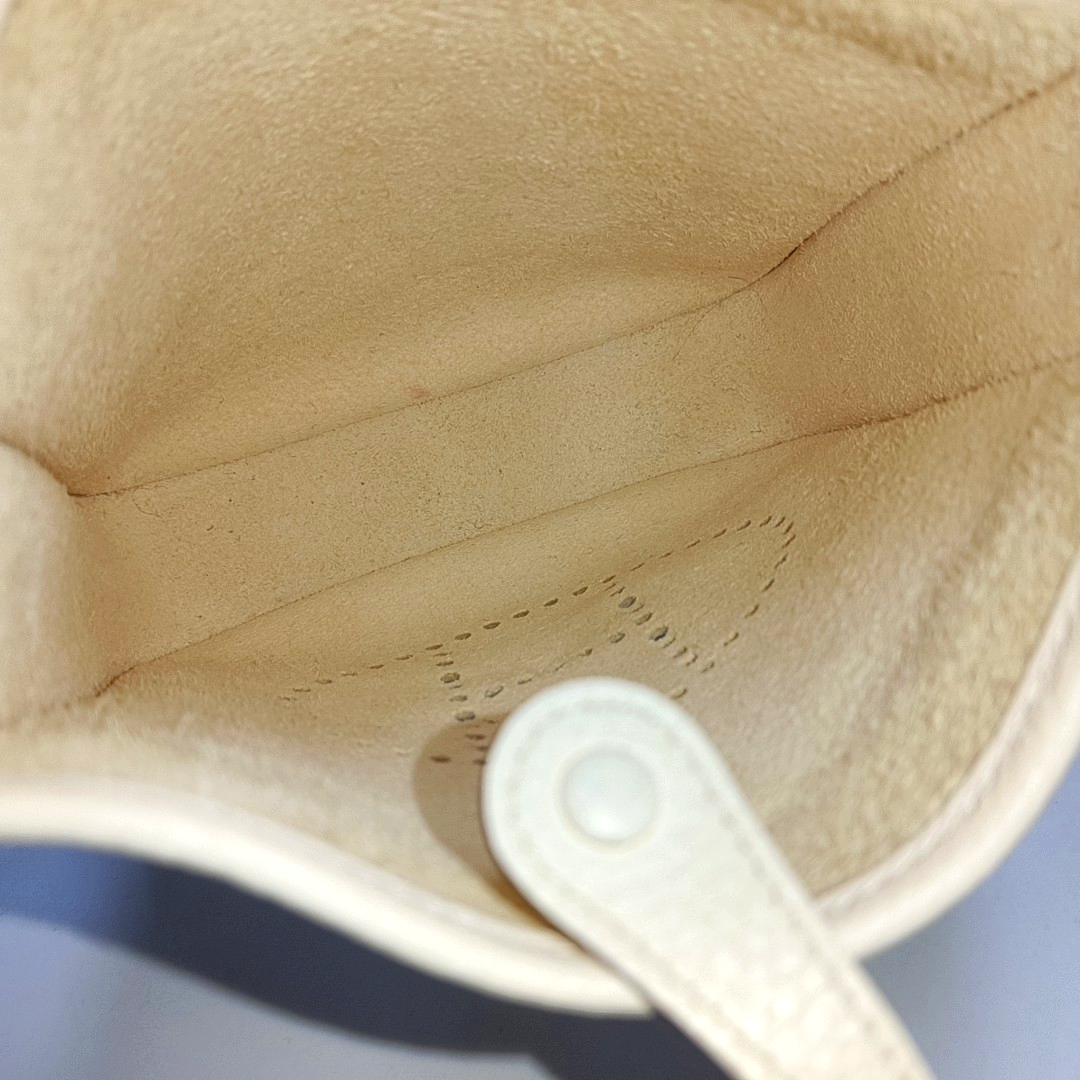 HERMÈS Evelyne Mini Cream Clemence Leather Cutout Evelyne Shoulder Bag Crossbody Bag with Silver Hardware and Z, Detachable Shoulder Strap-(SKU)-947690119