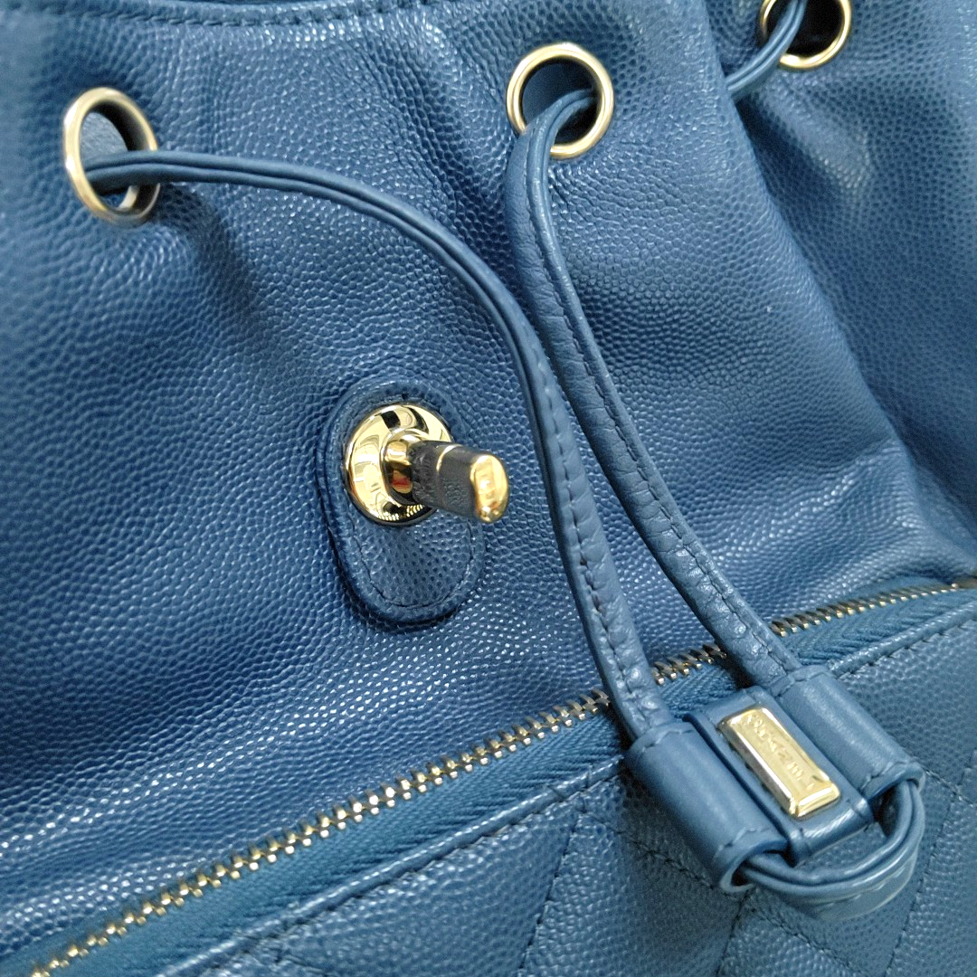 CHANEL BUSINESS AFFINITY Deep Blue Quilted Leather Grained Double Shoulder Bag with Gold Hardware 23 opening-(SKU)-956086106
