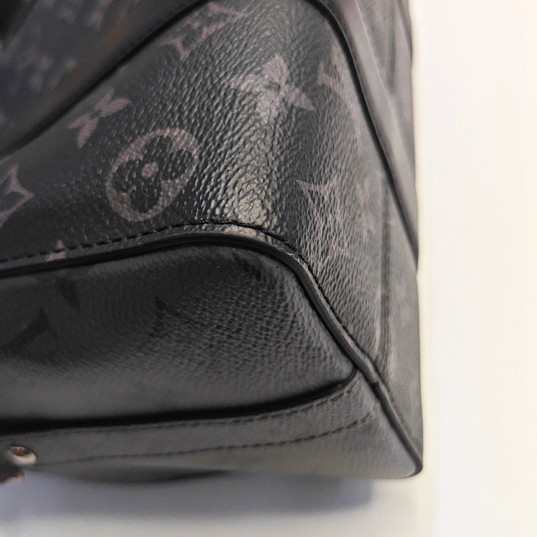 LOUIS VUITTON KEEPALL Black Coated Canvas Monogram Black Samurai Single Shoulder Bag Crossbody Bag with Silver Hardware and Removable Strap-(SKU)-964122055