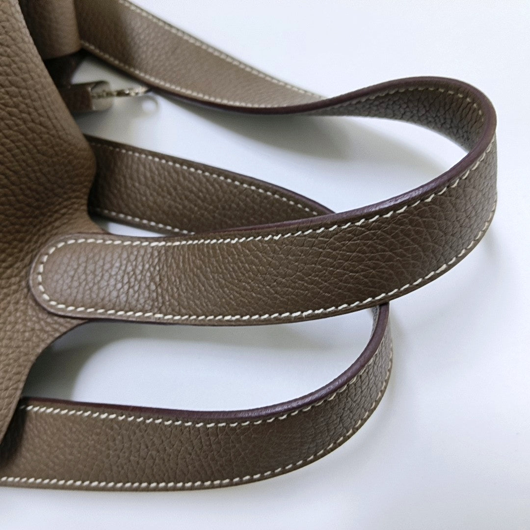 HERMÈS Picotin Lock 22 Elephant Grey Clemence Leather Market Basket Tote Bag with Silver Hardware Z-(SKU)-965324003