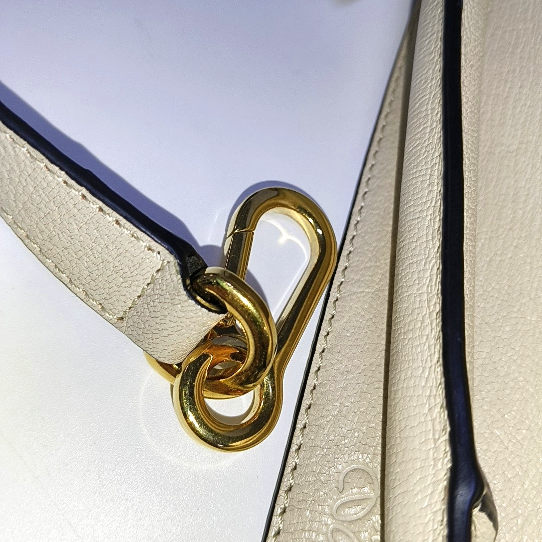 LOEWE Puzzle Small White Lamb Skin Geometric Shoulder Bag Crossbody Tote with Removable Strap-(SKU)-966123695
