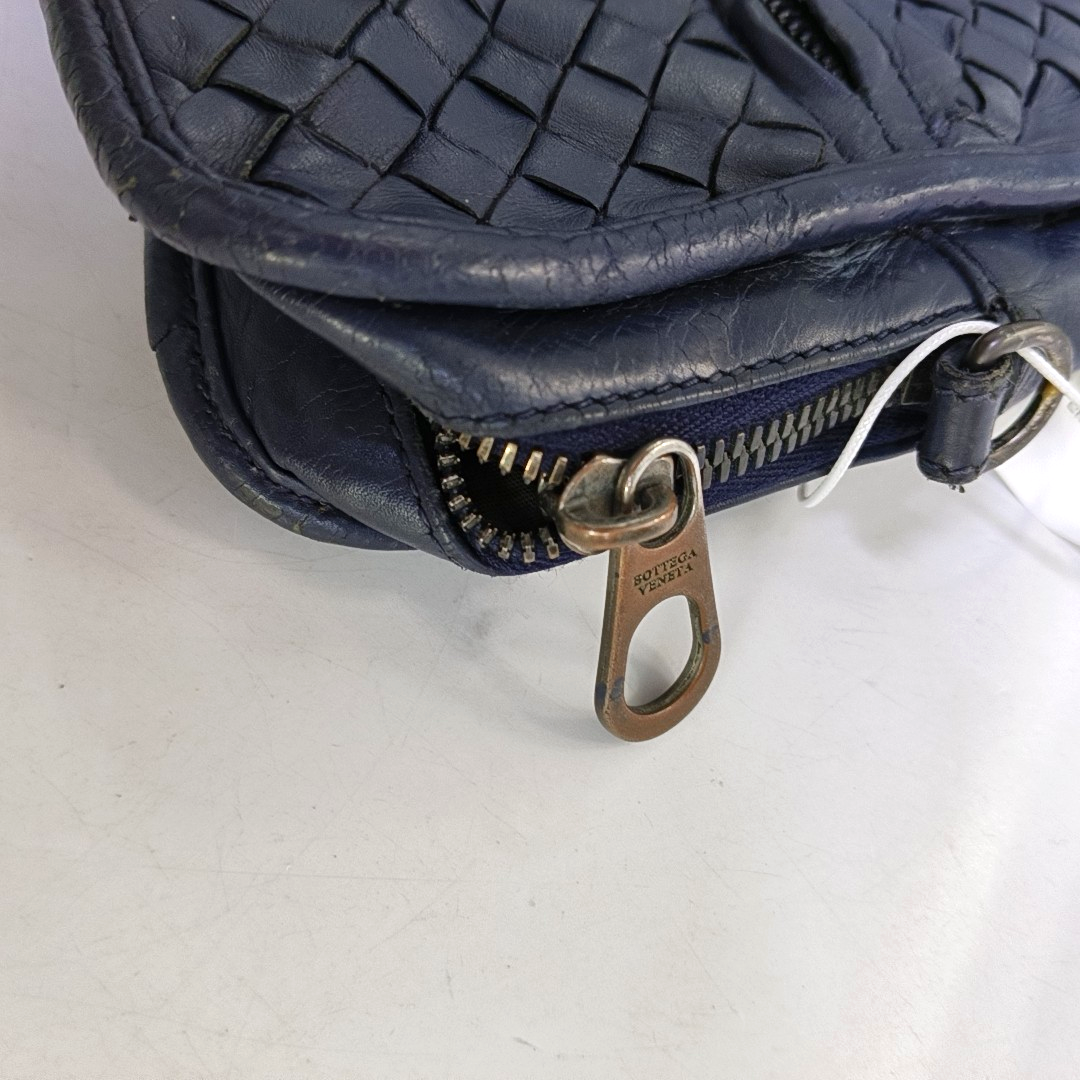 BOTTEGA VENETA Dark Blue Sheepskin Woven Single Shoulder Bag Handbag Ruthenium color hardware Removable shoulder strap-(SKU)-954022155