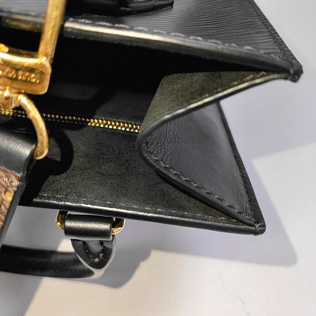 LOUIS VUITTON SAC PLAT BB Black EPI Leather Water Ripple Music Book Bag Crossbody Bag Shoulder Bag Tote Bag Adjustable Strap Golden Hardware Removable Strap-(SKU)-947466137