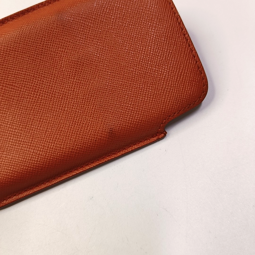 PRADA Orange-red leather logo cross-grain card holder Silver Hardware-(SKU)-958875998