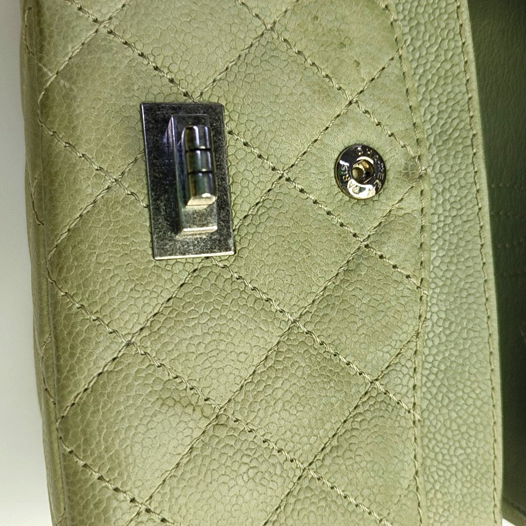 CHANEL 2.55 Green Calfskin Quilted Diamond Stitch Single Shoulder Bag Silver Hardware 17 Clasp-(SKU)-968981513