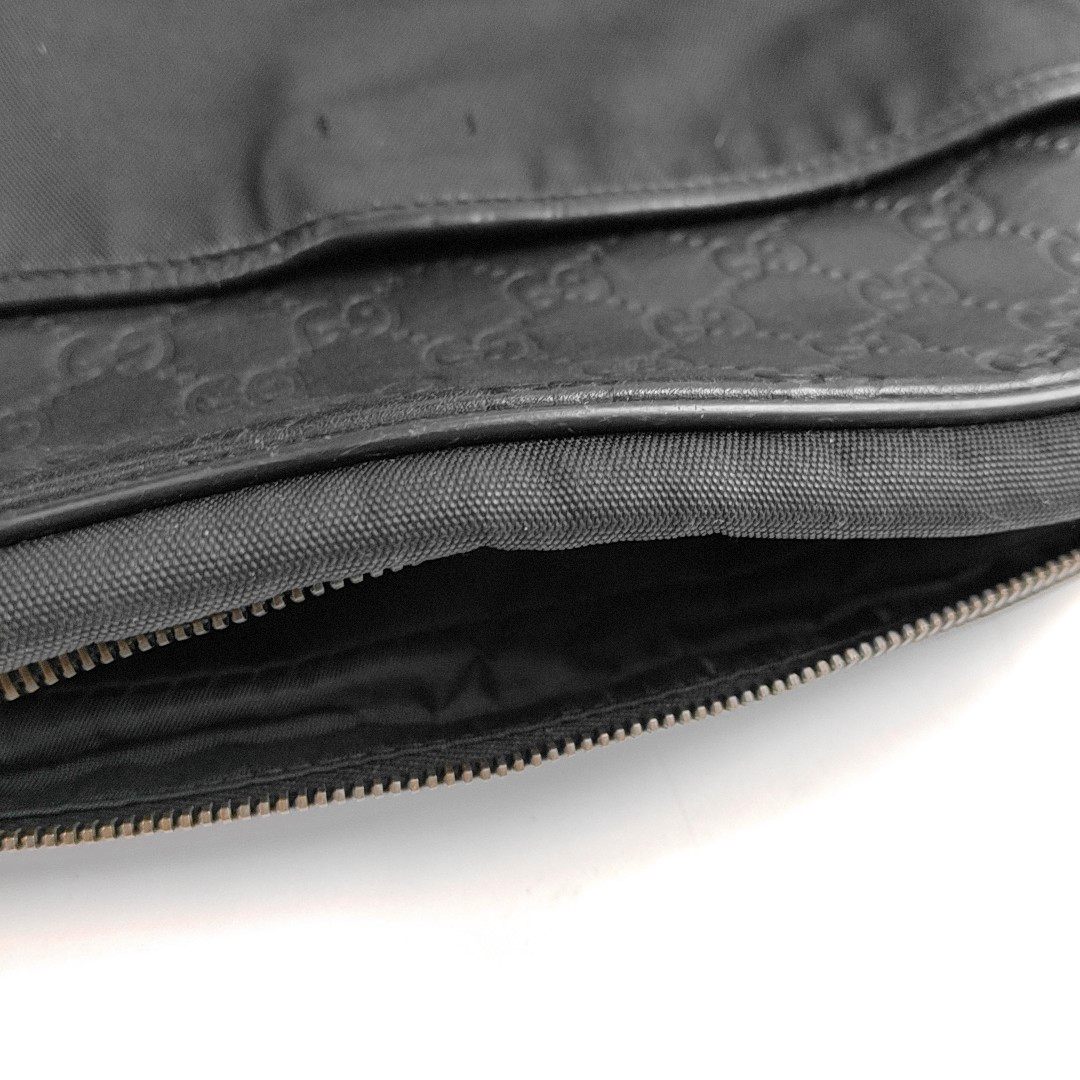 GUCCI Messenger Black Fabric Embossed Shoulder Bag Crossbody Bag Silver Hardware-(SKU)-945046020
