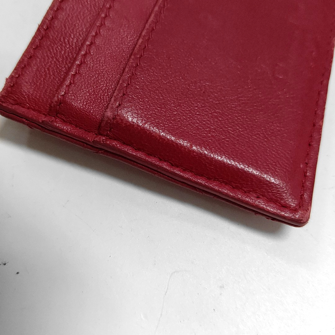 DIOR Lady Dior Red Lamb Leather Quilted Card Case Silver Hardware-(SKU)-938015622