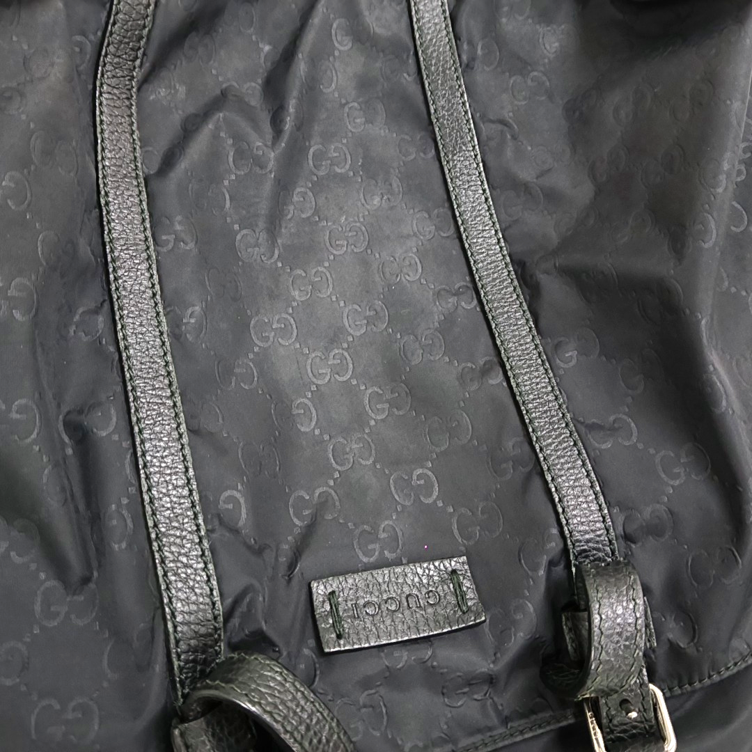 GUCCI GG Imprime Black Nylon Old Flower Single Shoulder Bag Handbag Crossbody Bag Silver Hardware Removable shoulder strap-(SKU)-958181512