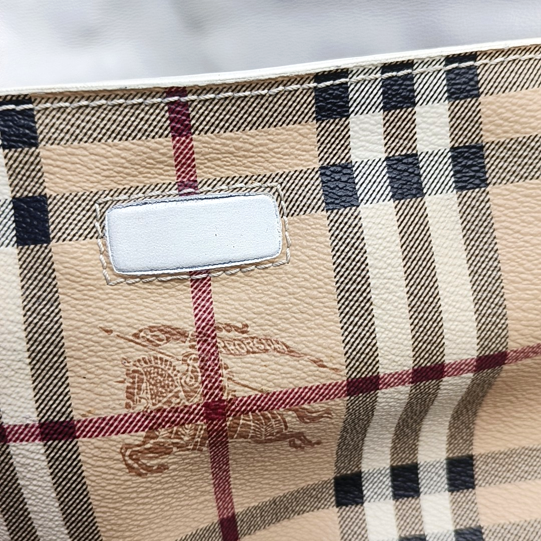 BURBERRY Khaki Coated Canvas Warhorse Plaid Crossbody Shoulder Bag Golden hardware-(SKU)-954930104