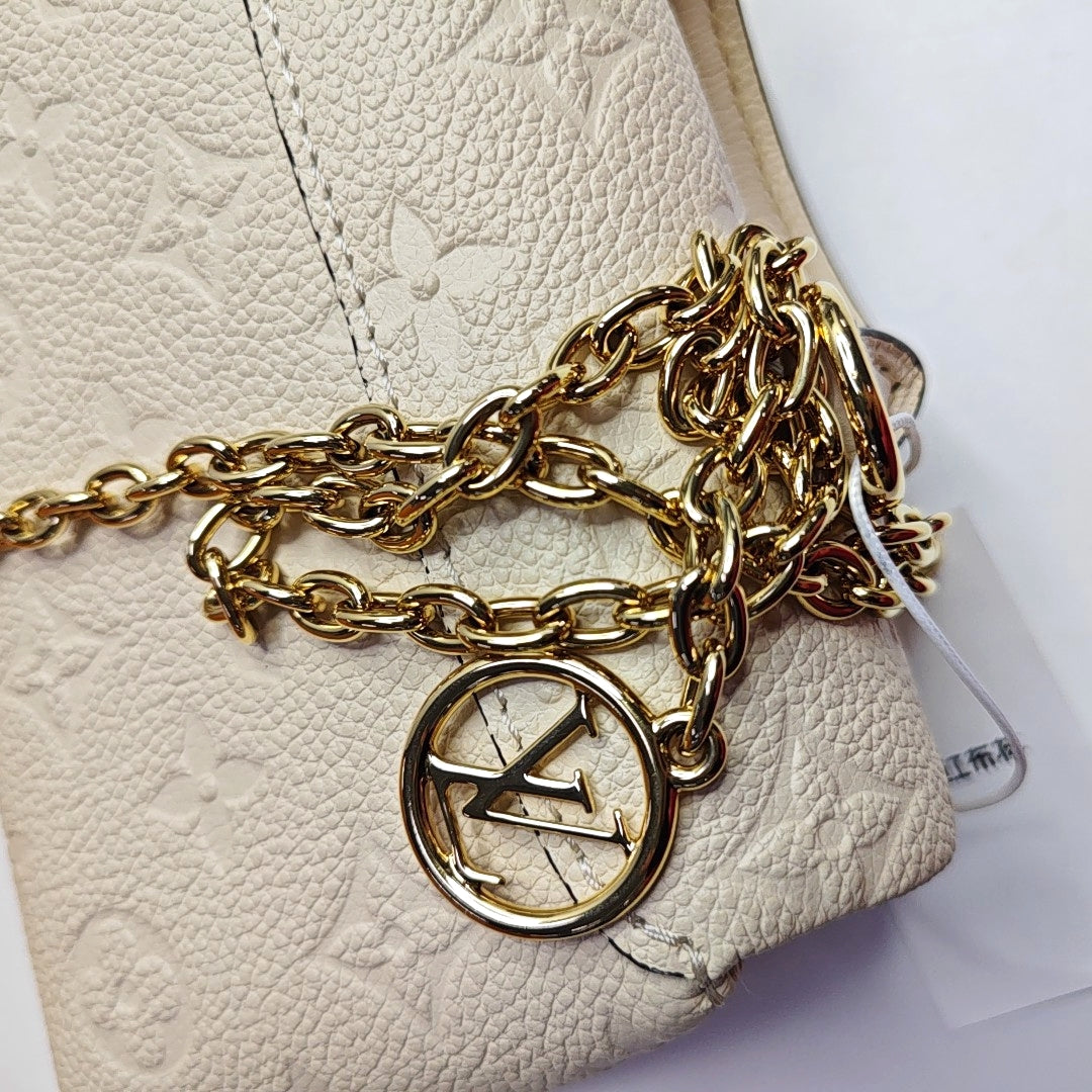LOUIS VUITTON MADELEIN Nano White Leather Monogram Embossed Shoulder Bag Tote Bag Crossbody Bag Golden Hardware Removable Shoulder Strap Accessories Included-(SKU)-966288276