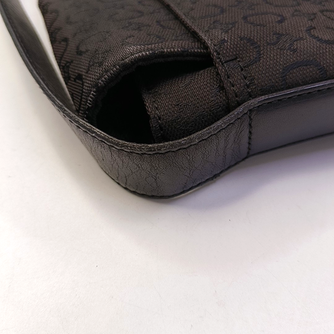 CELINE Black Fabric Quilted Crossbody Bag Silver Hardware-(SKU)-959495056