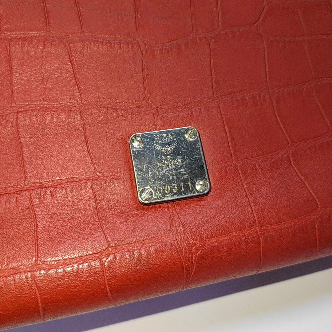 MCM Red Leather Textured Tote Bag Silver Hardware-(SKU)-933876328