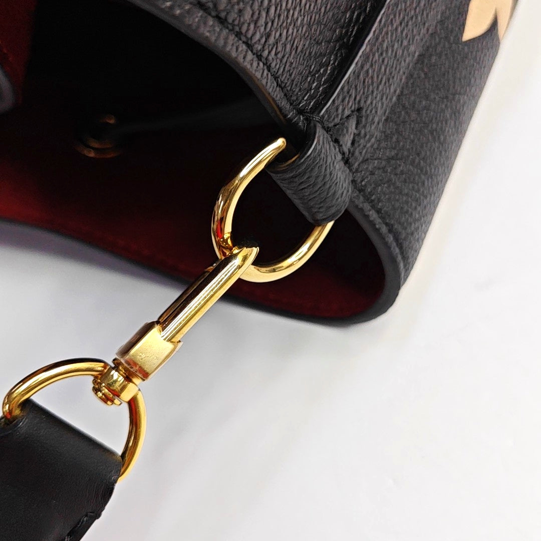 LOUIS VUITTON NÉONOÉ Medium Black Leather Monogram Crinkle Bucket Bag Shoulder Bag Tote Crossbody Bag with Gold Hardware and Removable Strap-(SKU)-968406852