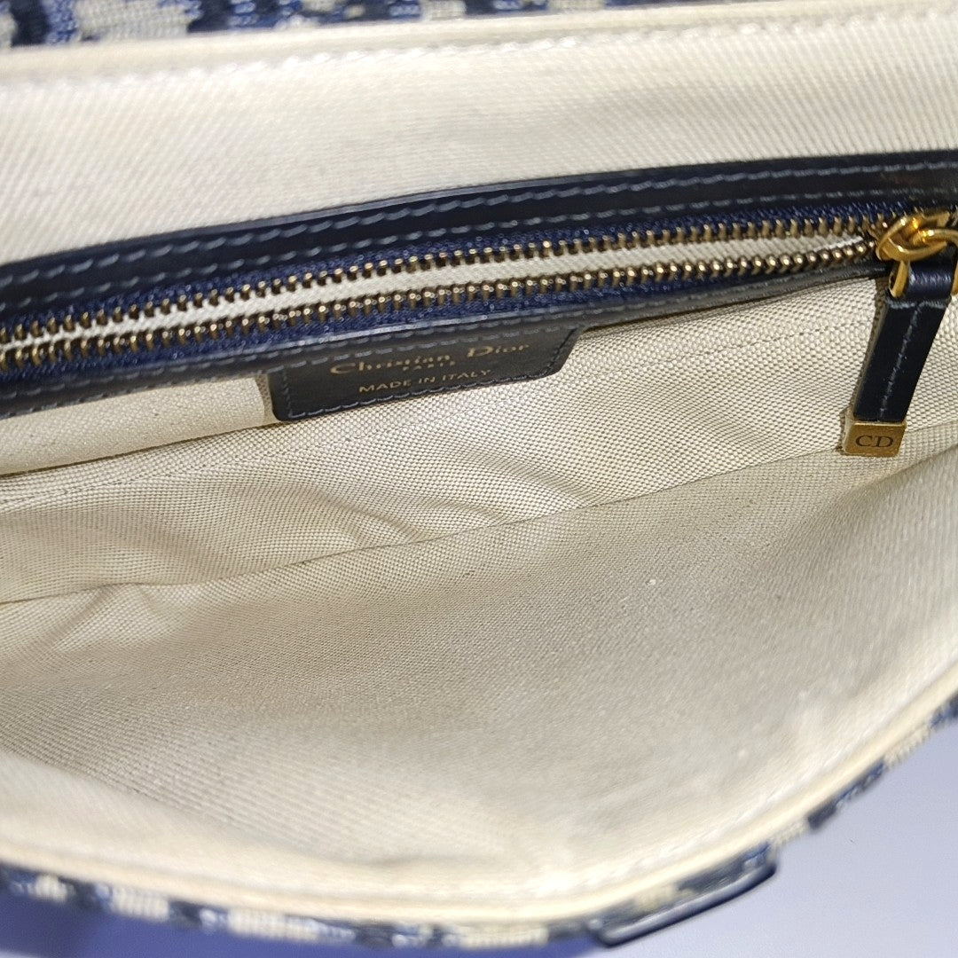 DIOR Saddle Small Size Blue Canvas Monogram Saddle Bag Single Shoulder Bag Golden Hardware-(SKU)-966733387