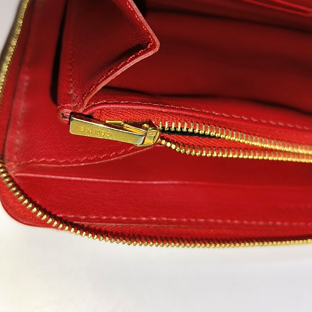 CELINE SOLO Red Leather Wallet Golden hardware-(SKU)-935679430
