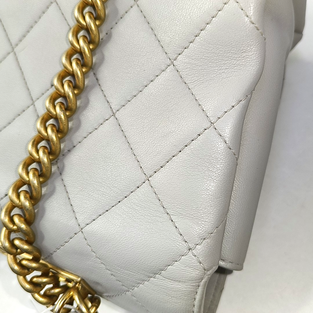 CHANEL TRENDY CC Grey Calfskin Quilted Crossbody Single Shoulder Bag with Gold Hardware, 28 Clasp-(SKU)-952289856