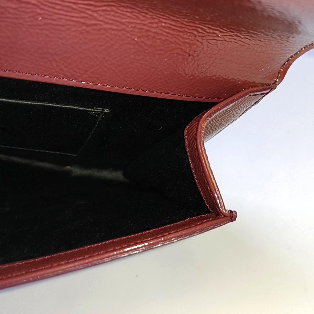 YSL BELLE JOUR Large size Brick Red Patent Leather Quilted Clutch Golden hardware-(SKU)-955692899