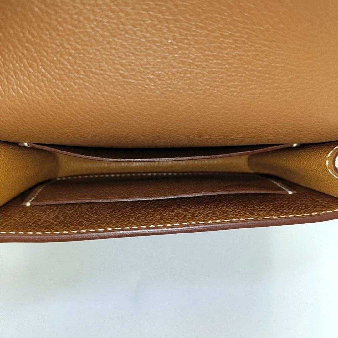 HERMÈS Roulis Gold Brown Evercolor Calfskin Wallet Silver Hardware U Sub-pockets-(SKU)-966024650
