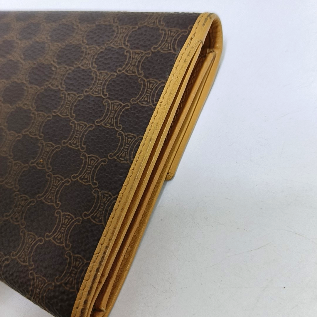 CELINE Dark Brown Coated Canvas Triumph Wallet Golden hardware-(SKU)-960315829